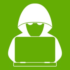 Poster - Computer hacker with laptop icon green