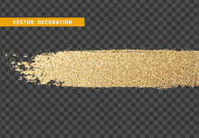 Brush Stroke Gold Glitter. Isolated Object With Background With Transparency Effect