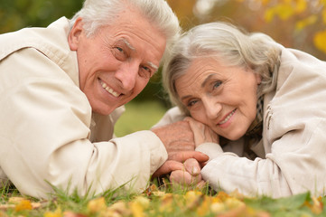 couple in autumn park lying