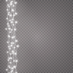 Wall Mural - Glowing lights for holidays. Transparent glowing garland. White glowing lights for greeting card design. Garlands, Christmas decorations


