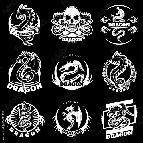 Vintage White Dragon Tattoo Labels Set