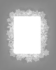 Wall Mural - Winter background with label with space for text and frame of snowflakes.