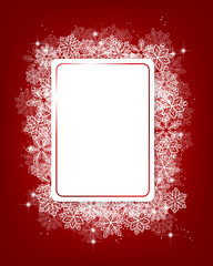 Wall Mural - Winter background with label with space for text and frame of snowflakes.