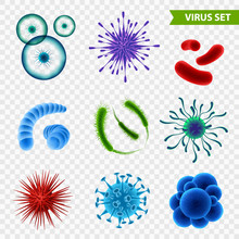 Realistic Viruses On Transparent Background Set