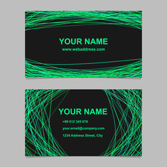 Poster - Abstract color business card template design set - vector identity design with green curved lines on black background