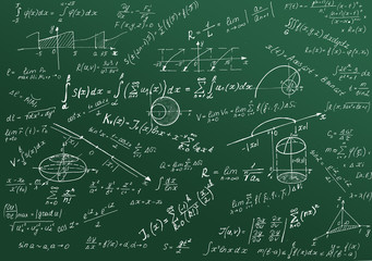Math physics formulas and symbol on green background