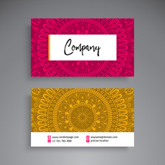 Business Card. Vintage decorative elements. Ornamental floral business cards or invitation with mandala