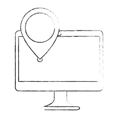 Sticker - computer with pointer location isolated icon