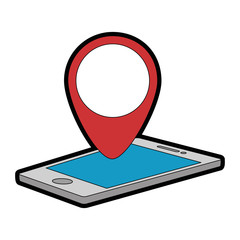 Sticker - smartphone with pointer location isolated icon