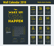 © antartstock - Wall Calendar Template for 2018 Year. Vector Design Print Template with Typographic Motivational Quote on Dark Background. Week starts on Sunday