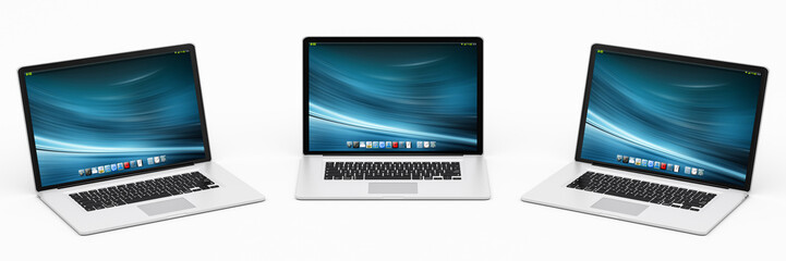 Aufkleber - Triple modern digital silver and black laptop 3D rendering