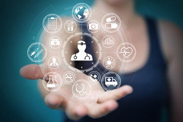 Aufkleber - Businesswoman using modern medical interface 3D rendering