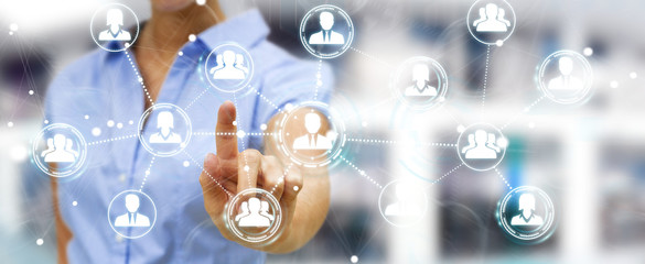 Poster - Businesswoman using social network connection 3D rendering
