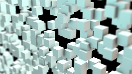 Poster - The wall of ideally placed cubes is destroyed and then collected back. seamless loop.