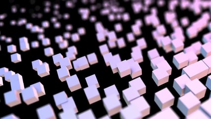 Poster - disintegration of pink and blue cubes.