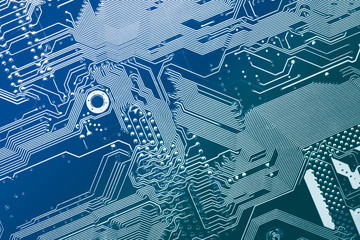 Wall Mural - Dark background of the silhouette of the computer motherboard for the design of the company's IT site. Circuit board. Electronic computer hardware technology. Motherboard digital chip.