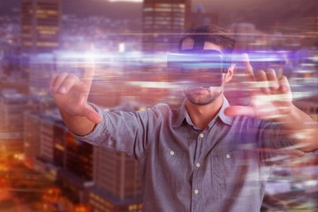 Poster - Composite image of businessman gesturing while using virtual
