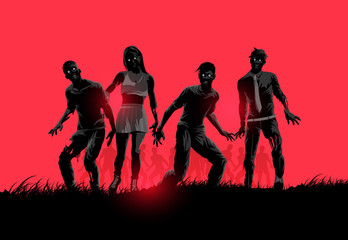 Wall Mural - A group of decaying flesh eating zombies. Vector illustration.