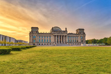 Berlin Sunrise City Skyline At Reichstag (German Parliament Building), Berlin, Germany