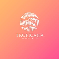 Wall Mural - Tropicana logo. Resort and Spa emblem. Tropical cosmetics. Beauty. Palm leaves in a circle.