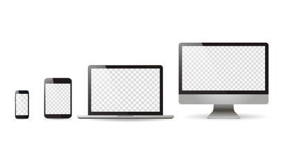 Mockup set realistic Monitors laptop tablet and phone vector illustration