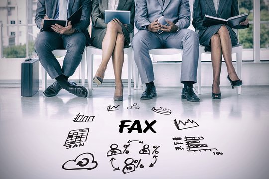 Composite image of business people waiting to be called into