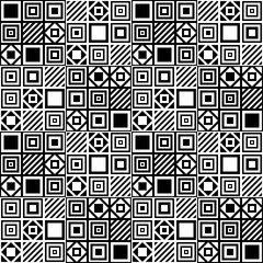 Wall Mural - vector simple geometric seamless pattern with squares and lines in black and white