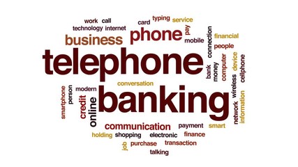 Canvas Print - Telephone banking animated word cloud, text design animation.