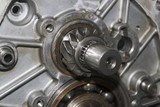 Fototapeta  - Used mechanical motor cogs, mechanical work detail.