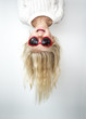 © Louis-Paul Photo - Cute girl 4-5 year old posing in studio upside down with love glasses