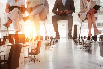 Poster - Composite image of open space with black computers