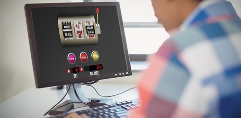 Poster - Composite image of slot machine with numbers and text on mobile