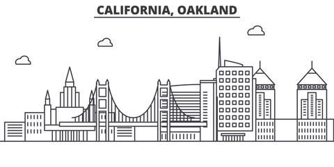 Wall Mural - California Oakland architecture line skyline illustration. Linear vector cityscape with famous landmarks, city sights, design icons. Editable strokes