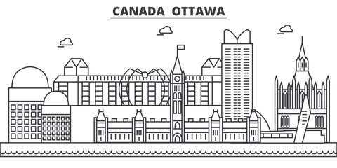 Wall Mural - Canada, Ottawa architecture line skyline illustration. Linear vector cityscape with famous landmarks, city sights, design icons. Editable strokes