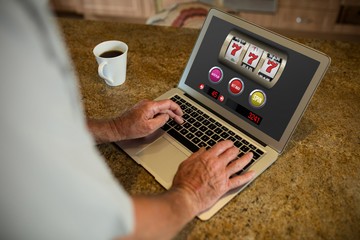 Poster - Composite image of slot machine with symbols and signs on mobile