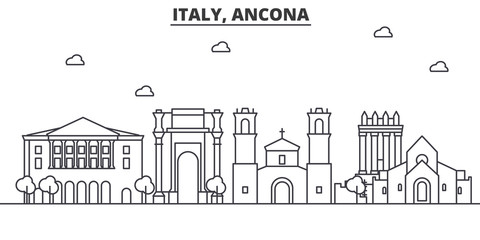 Wall Mural - Italy, Ancona architecture line skyline illustration. Linear vector cityscape with famous landmarks, city sights, design icons. Editable strokes