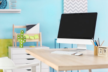 Canvas Print - Comfortable workplace with modern computer on table