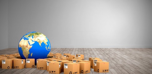 Canvas Print - Composite image of composite image of boxes and globe