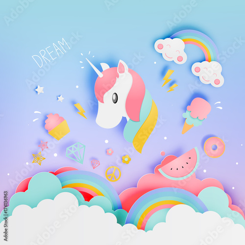 Unicorn in paper art style ...