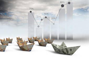 Poster - Paper money boats with bar charts