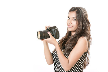 Wall Mural - indian girl with camera