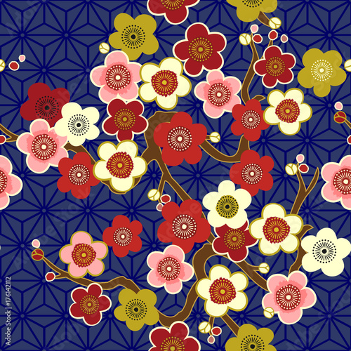 Stoffe zum Nähen Nahtlose Muster mit fliegenden Vögel. Kran. Heron. Japanische Muster. Ornament mit orientalischen Motiven. Vektor.