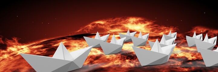 Sticker - Group of Paper boats in fire