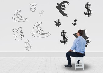 Poster - man sitting in front of money on wall