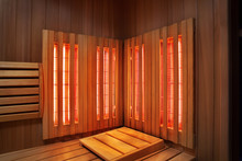 Interior Of Finnish Sauna, Infrared Panels For Medical Procedures