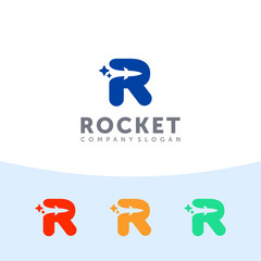 Rocket logo. Capital R letter with rocket in the negative space.