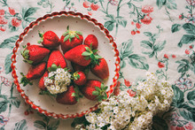 Ripe Strawberries In Dish