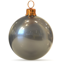 3d rendering silver Christmas ball white chrome decoration closeup New Year's Eve bauble hanging adornment traditional Happy Merry Xmas wintertime ornament polished