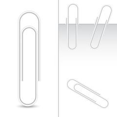 Poster - Set of 3d style white paper clip set isolated on white background. Illustration of an office and school accessory.