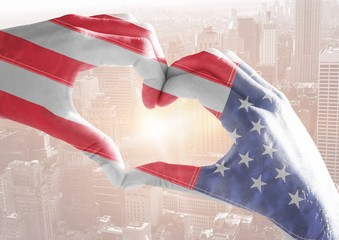 Poster - Veterans day, flag usa on hands
